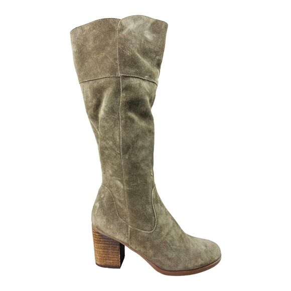 Crown Vintage Shoes - Crown Vintage Knee High Heeled Leather Boots Suede Block Size 9M Women's Taupe